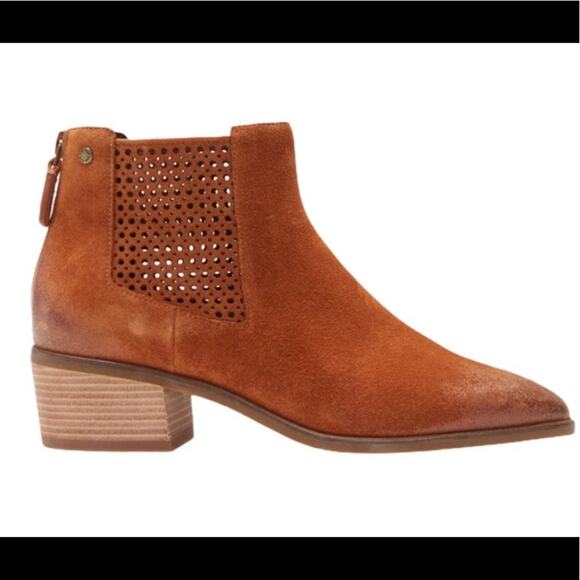 Cole Haan Brown Val Perforated Suede Ankle Boots in British Tan Suede. - Picture 2 of 12